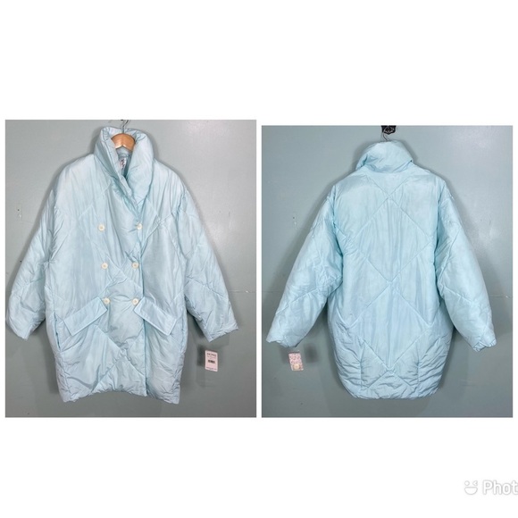 Free People Ella Puffer‎ Coat Puffa Jacket Icy Blue Sz L - Picture 2 of 6
